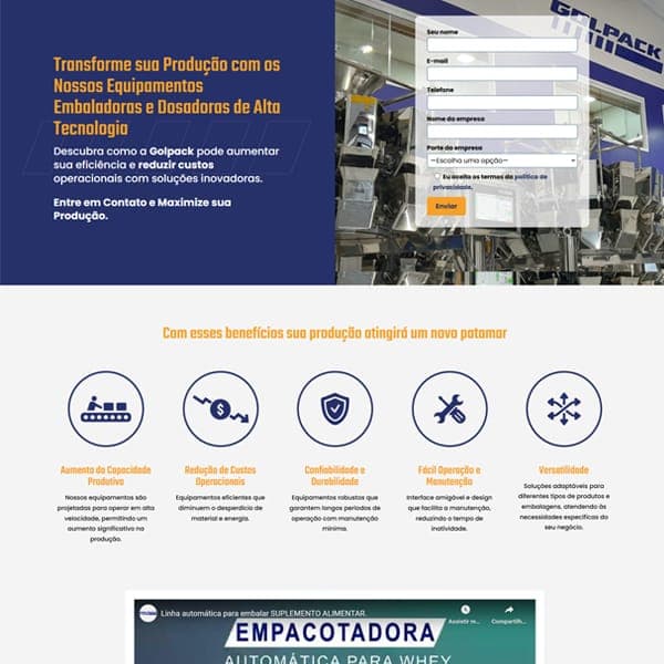 Landing page de embalagens feito pela Nova Ação