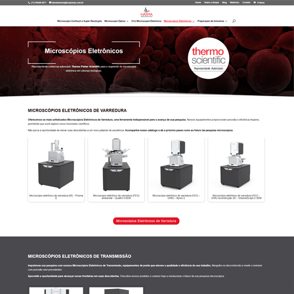 Site de equipamentos técnicos feito pela Nova Ação